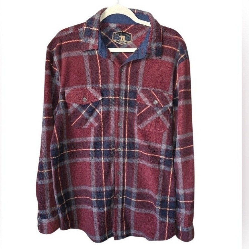 Freedom Foundry Men's L Red Blue Plaid Fleece Button -Up Shirt Jacket Shacket